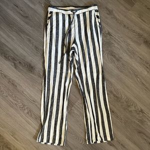 Vince Camuto Black Grey and White Striped Linen and Viscose Pants - Spring 2020